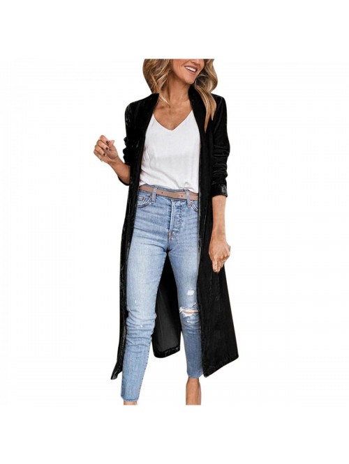 Velvet Trench Coat fro Women Plus Size Long Sleeve...