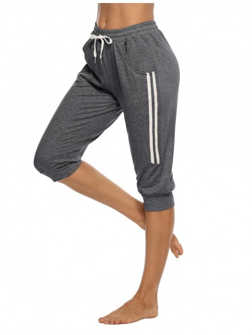 Womens Capri Sweatpants Pants Cropped Jogger Runni...