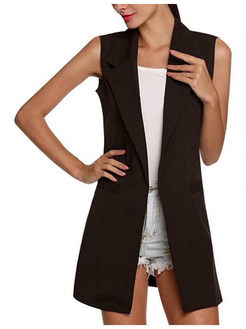 Womens Sleeveless Blazers Jacket Long Suit Vest Op...