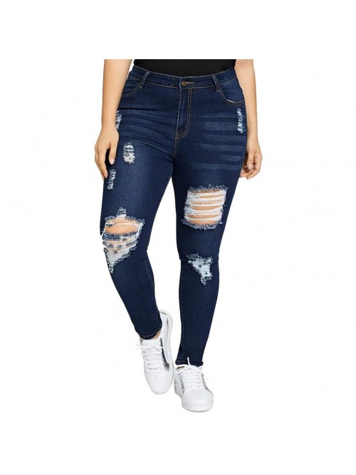 Women Plus Size Ripped Stretch Skinny Jeans, High ...