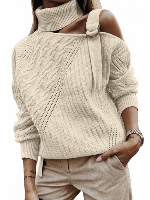 Women's Buttoned Wrap Turtleneck Sweater Long Slee...