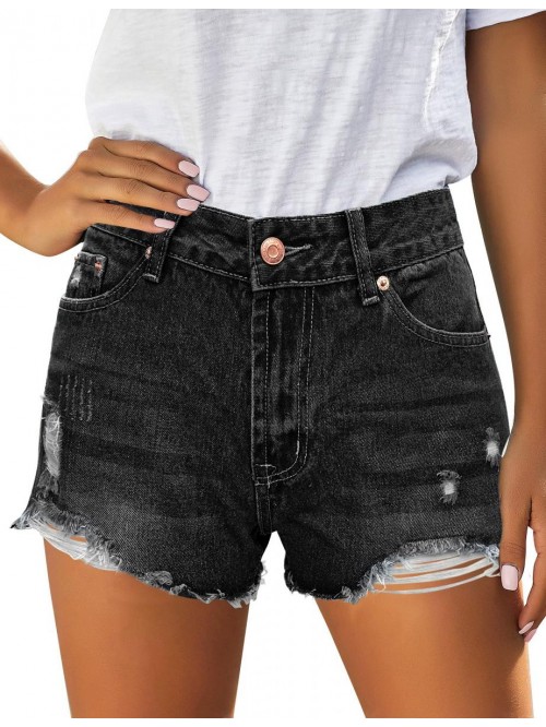 Women's Casual High Rise Denim Hot Short Distresse...