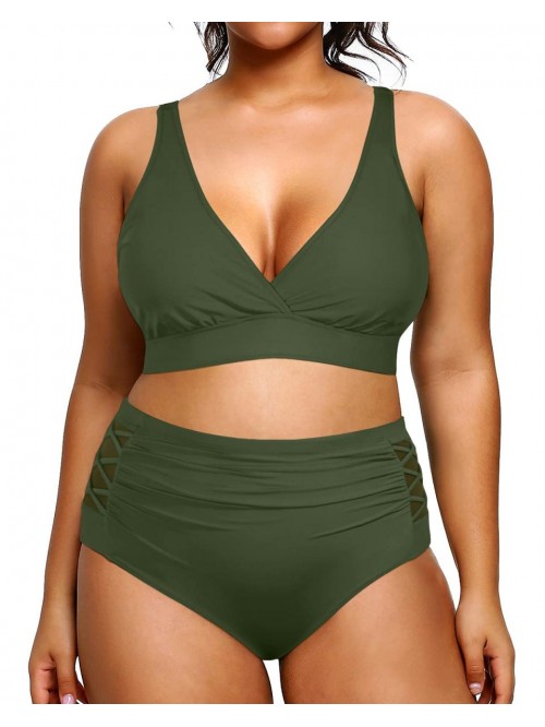 Womens Plus Size Bikini High Waisted Swimsuits Two...