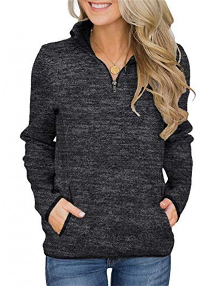 Women's Women Quarter Zip Casual Pullovers Lightweight Fleece Sweatshirts with Pockets 