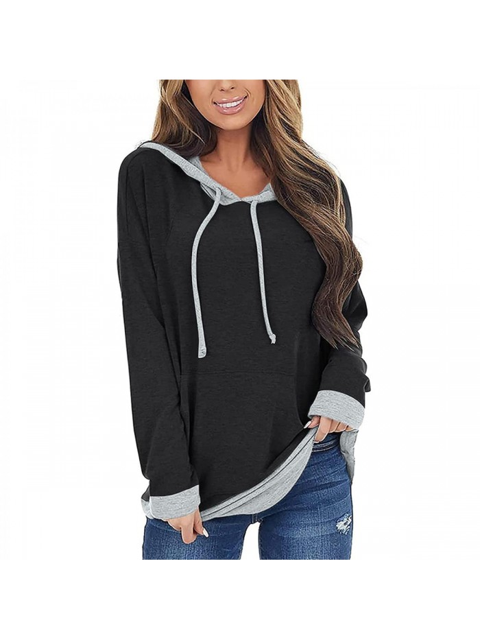 Sweaters for Women Women Oversized Pullover Hoodies Color Block Drawstring Casual Long Sweatshirt 