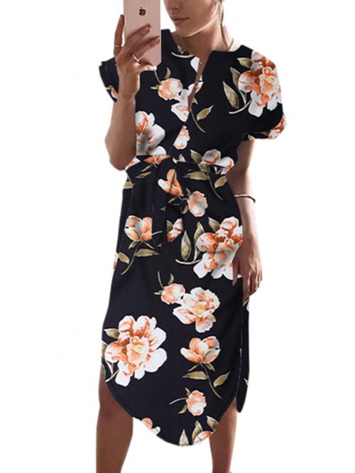 Womens Dresses Summer Casual V-Neck Floral Print G...