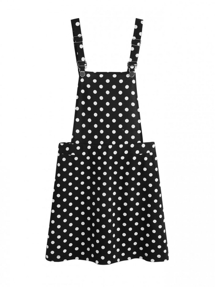 Women's Cute A Line Adjustable Straps Pleated Mini Overall Pinafore Dress 