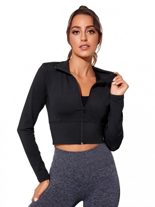 HUX Women's Athletic Zip Up Long Sleeve Crop Light...