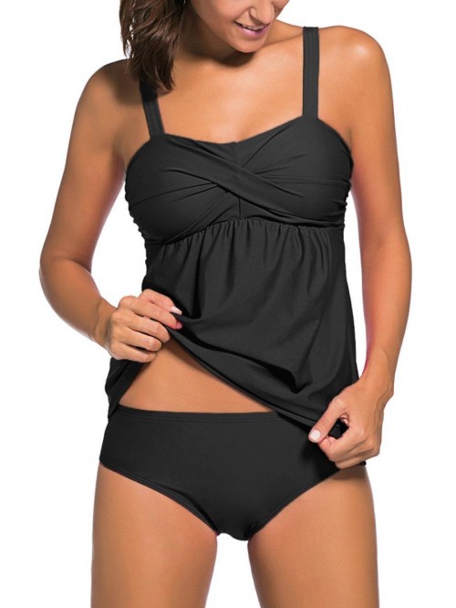 Women's Two Pieces Swimwear Ruched Tankini Top wit...