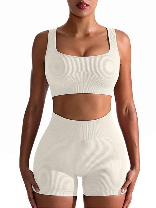 Workout Outfits for Women 2 Piece Seamless Ribbed ...