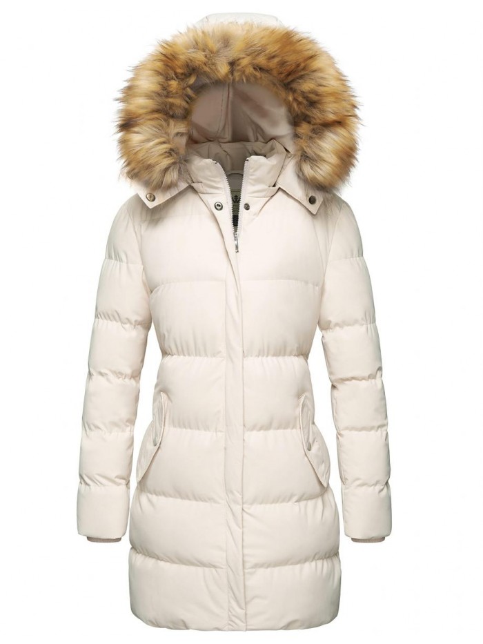 Women's Winter Thicken Puffer Coat Warm Jacket with Fur Removable Hood 