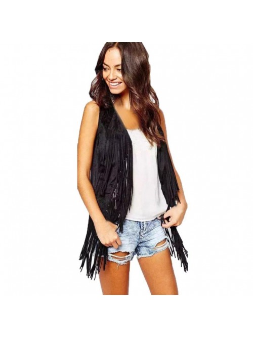 KYLEON Women's Vest Coat Fringe Vest Faux Suede Ta...