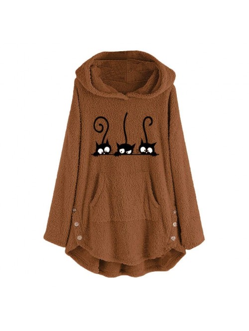 Forthery Fuzzy Hoodies Sweater Women Baggy Cat Jum...