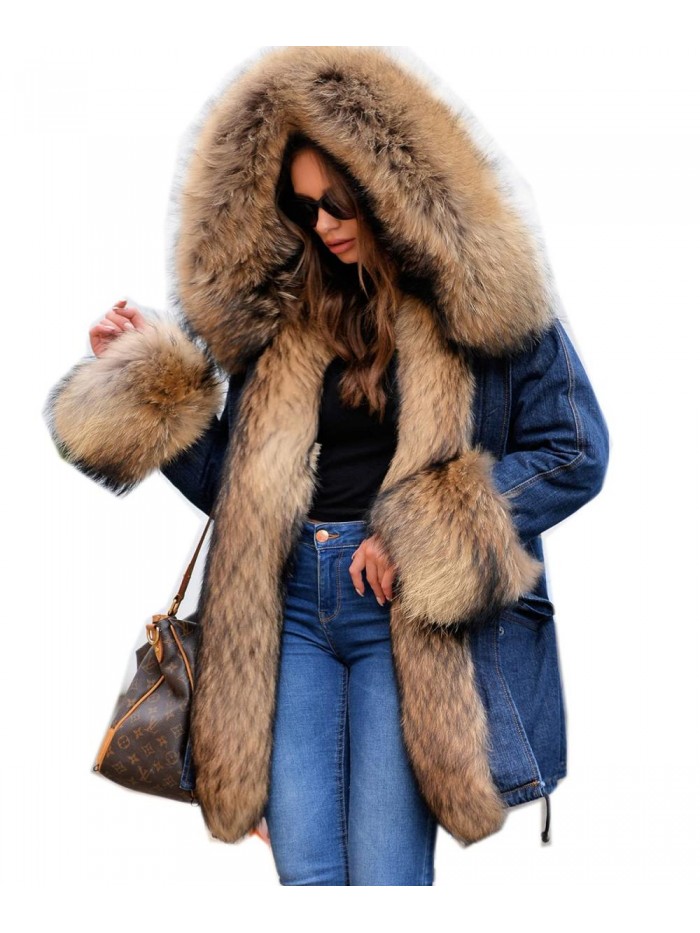 Aofur Womens Hooded Faux Fur Lined Warm Coats Parkas Anoraks Outwear Winter Long Jackets