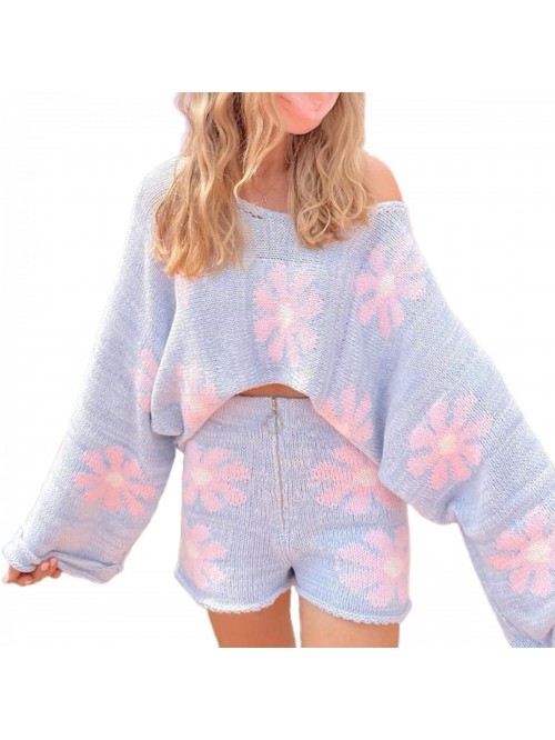 Women 2 Piece Sweater Set Off Shoulder Floral Knit...