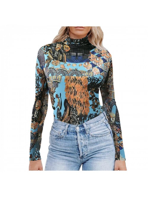 Teen Girls Mock Turtleneck Print Tops Long Sleeve ...