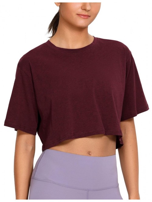 CRZ YOGA Women's Pima Cotton Workout Crop Tops Sho...